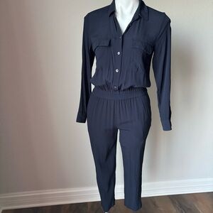 Madewell Navy Blue Viscose Crepe Button-Down Pull-On Jumpsuit Womens Size Small